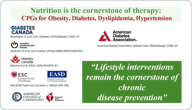 Gambar 1 Panduan klinis perhimpunan medis utama untuk diabetes tentang peran gaya hidup dan nutrisi dalam penatalaksanaan diabetes1-6